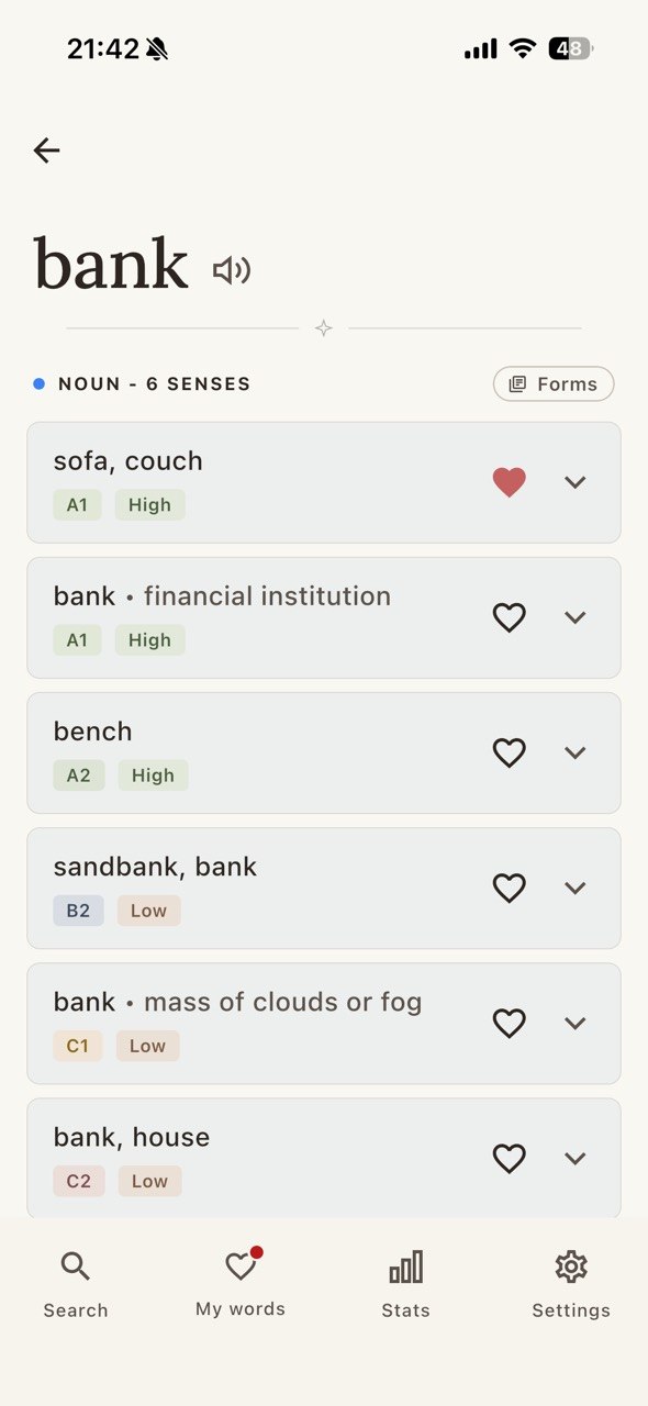 OpenWords search screen